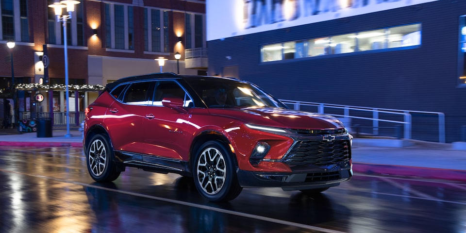 2023 Chevrolet Blazer Mid-Size Sporty SUV Driving in City at Night