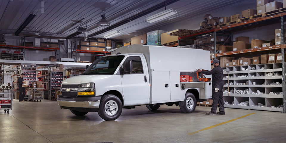 2024 Chevy Express Cargo & Passenger Van Fleet Outside City Hall